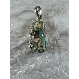 Vintage Sterling Silver & Green Enamel Beach Flip Flop Charm Pendant